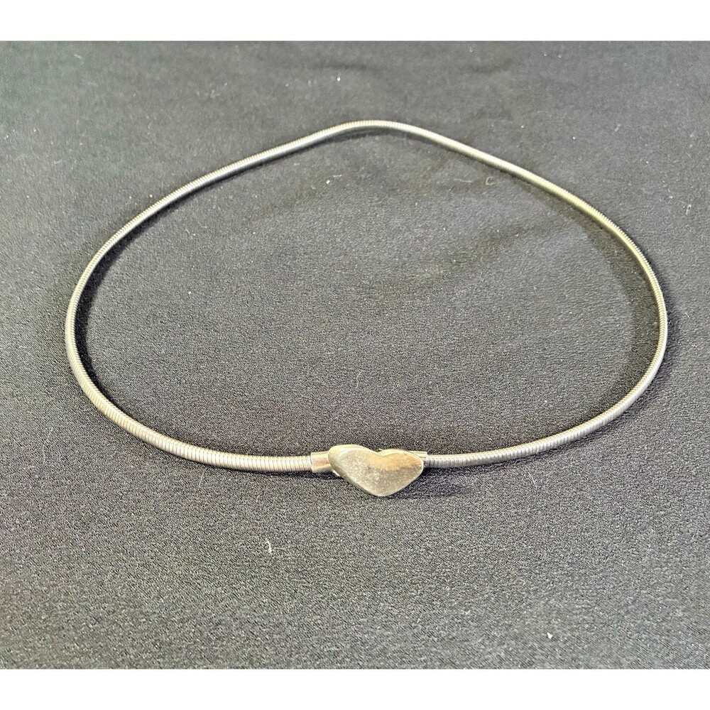 Vintage 80s Silver Heart Buckle Statement Slinky Stretch Snake Metal Belt 24-28"